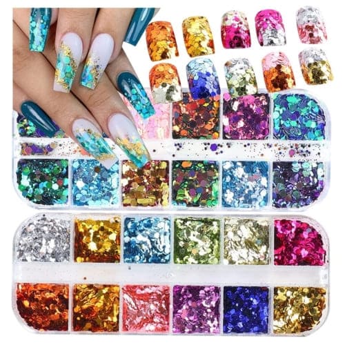 colorful sequin glitter nail art