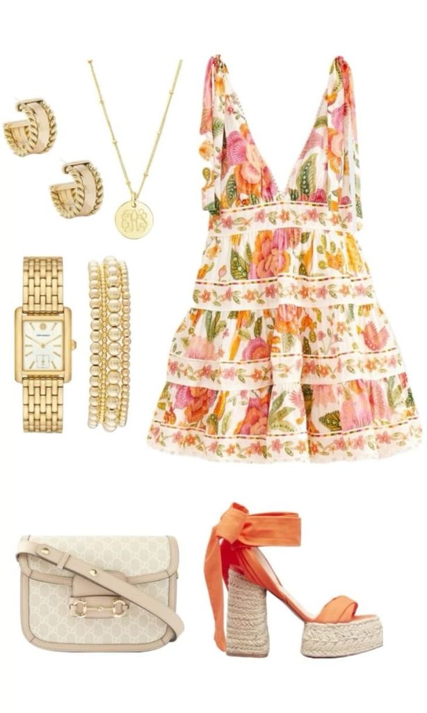 cute summer dress: orange and pink floral mini dress