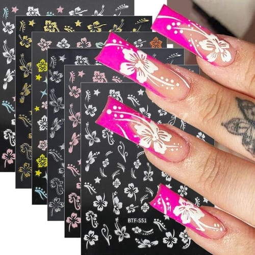 hibiscus flower nail stickers