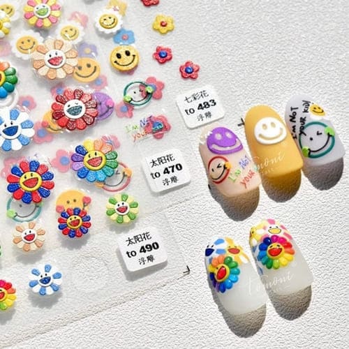 smiley face flower nail stickers