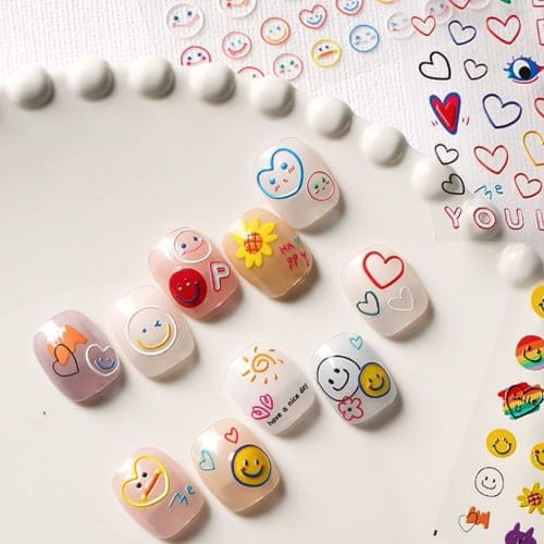 smiley face heart nail stickers