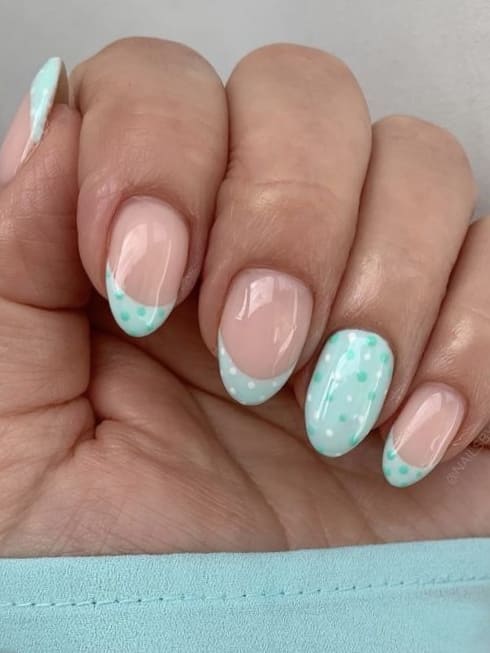 cute summer nails: aqua blue French tips