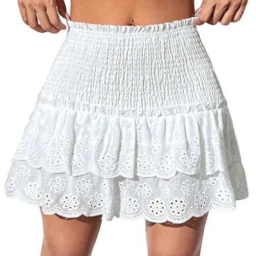 white ruffle mini skirt