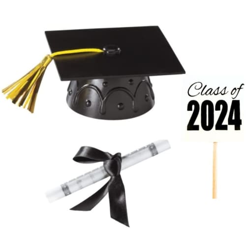 graduation cap and diploma topper