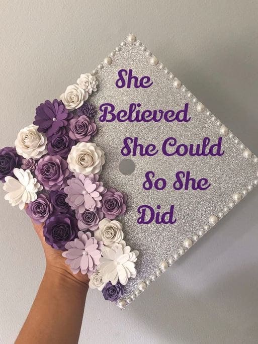 graduation cap: purple florals 