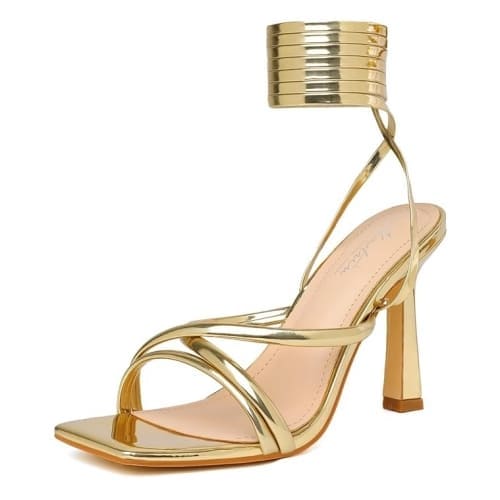 gold strap high heels