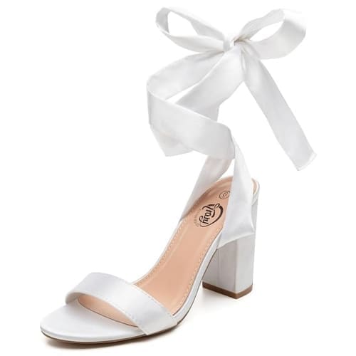 white heels with bow strap