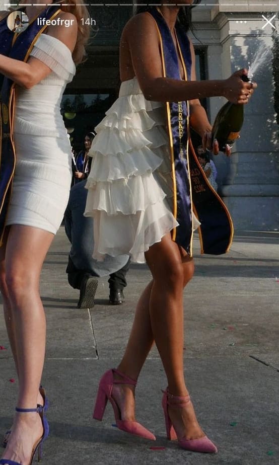 graduation outfit: white ruffle mini dress