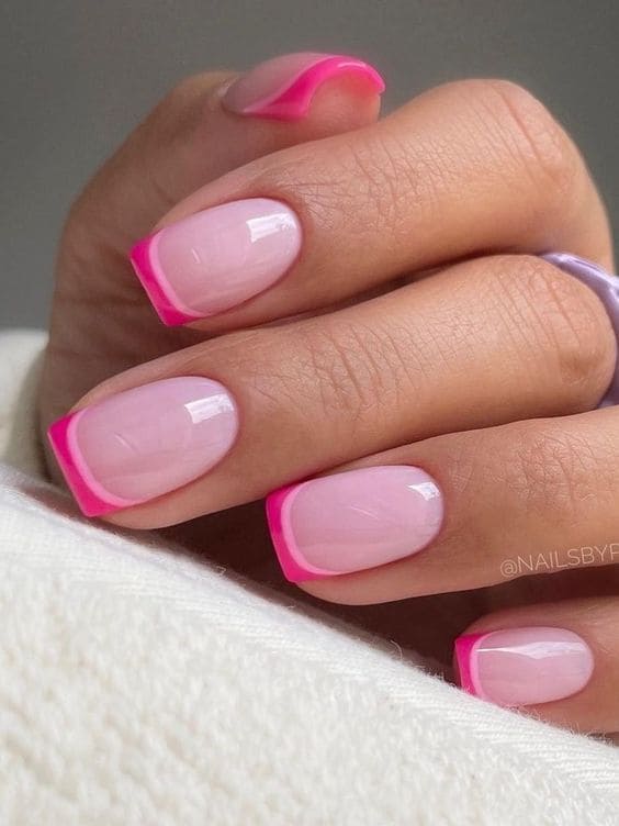 hot pink nails: double French tips