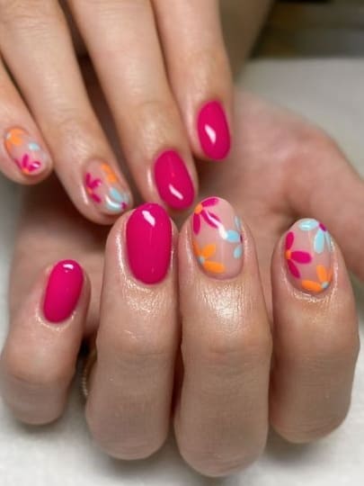 hot pink nails: florals