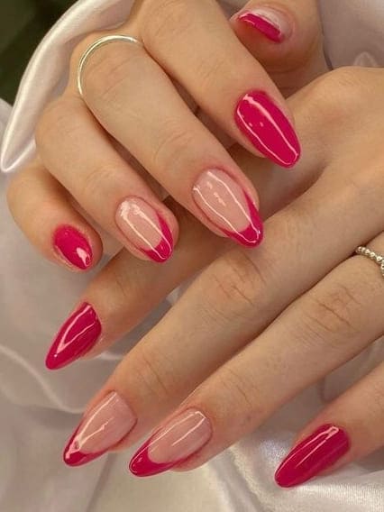hot pink nails: French tips
