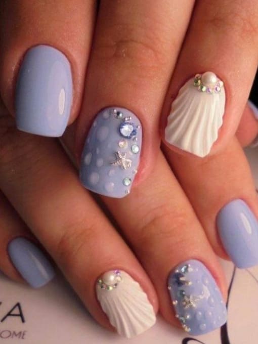 mermaid nail design: lavender and white 