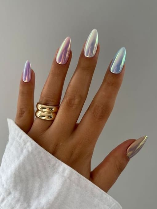 mermaid nail design: pastel chrome 