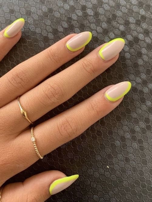 neon nail design: yellow negative space 
