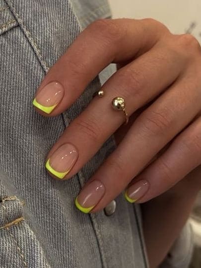 neon nail design: lime green French tips