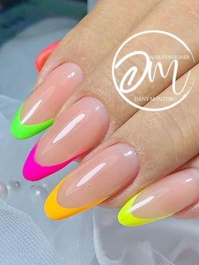 neon nail design: colorful French tips