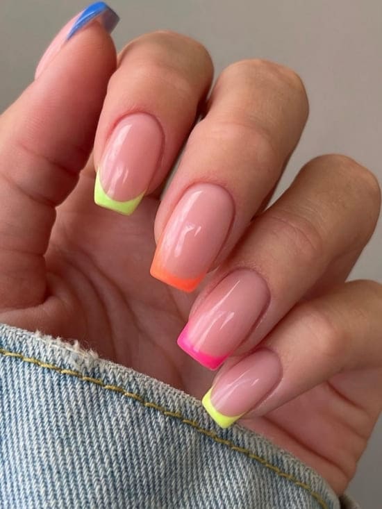 neon nail design: colorful French tips