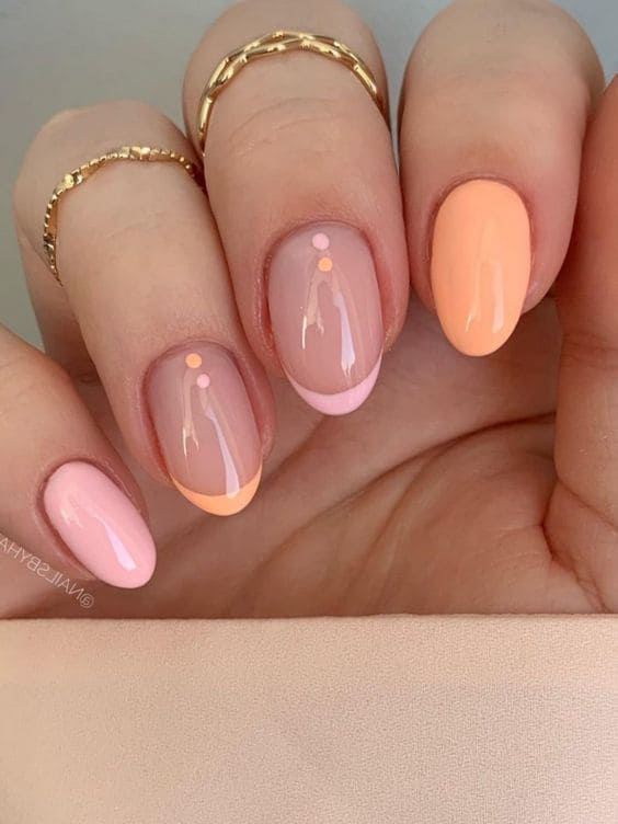 peach nail design: pink and peach 