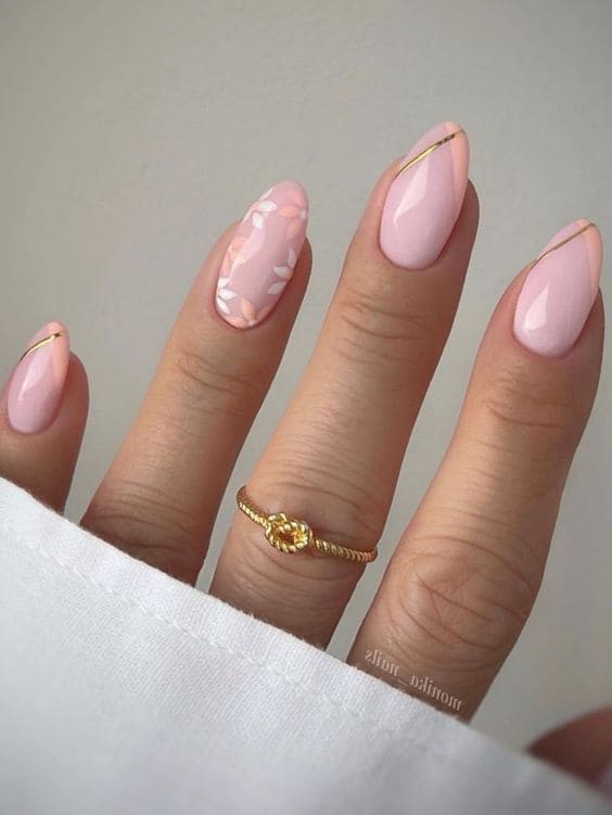 peach nail design: chevron tips