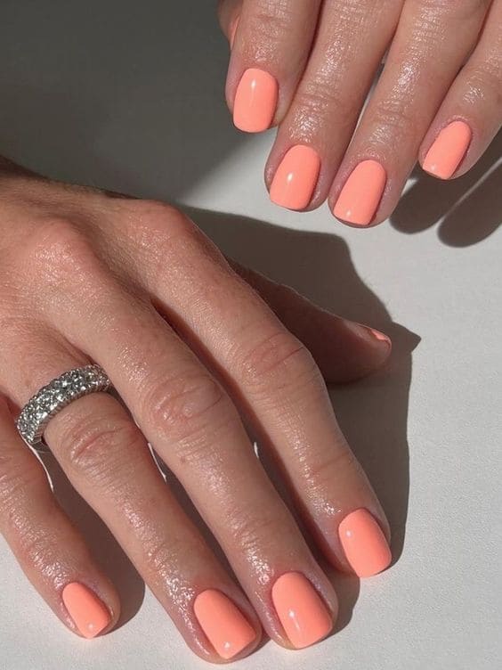 peach nail design: sold color