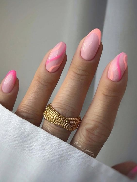 peach nail design: pink swirls 