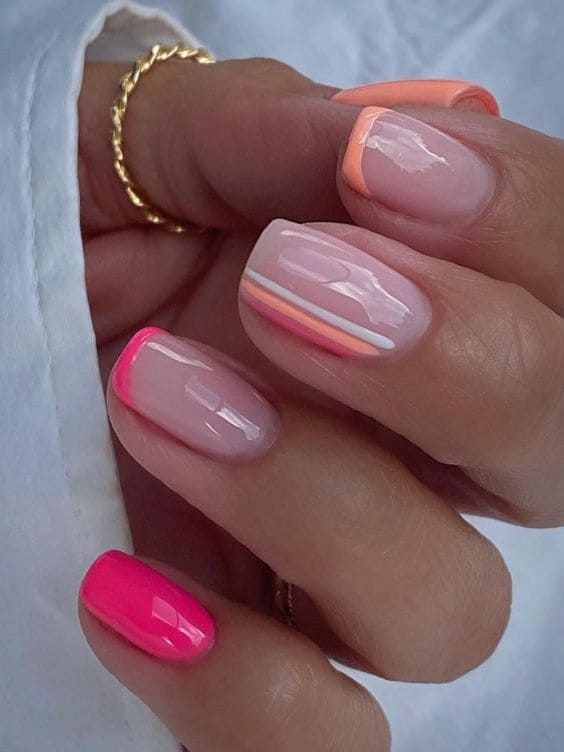 peach nail design: hot pink 