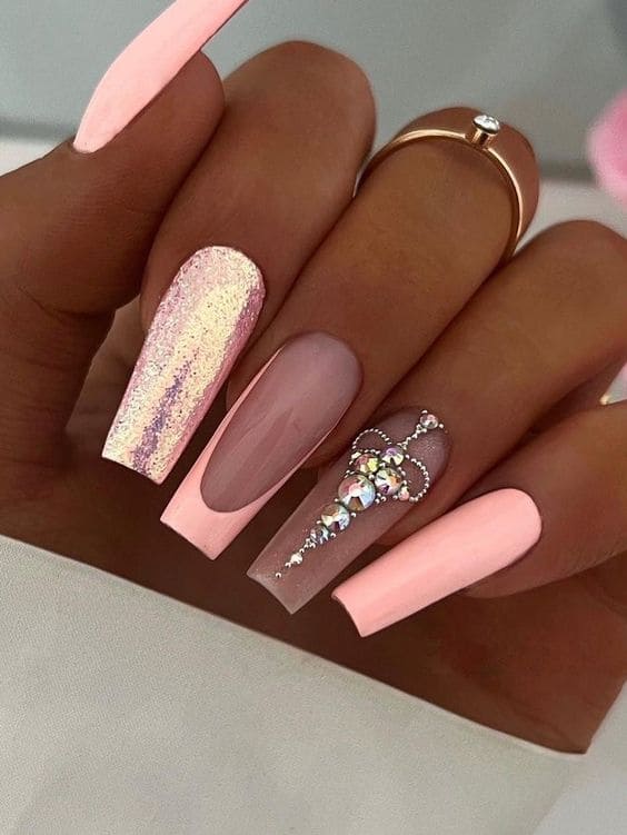 peach nail design: elegant acrylics