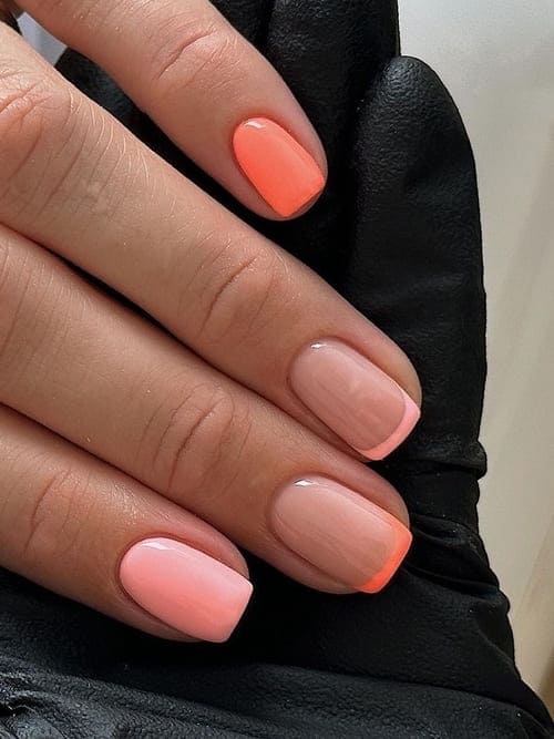 peach nail design: two tone French tips