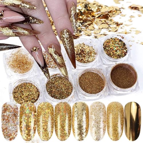 gold glitter nail art set