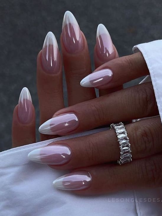 prom nails: white French tips chrome 