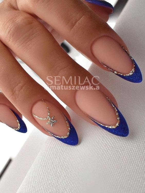 royal blue nails: luxurious French tips