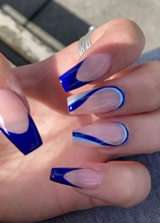 royal blue nails: swirl accent 