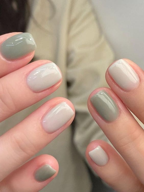 sage green nails: two tone jelly