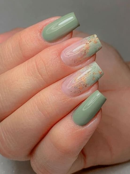 sage green nails: marble French tips