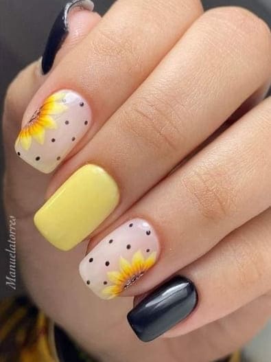 sunflower nails: black and yellow  