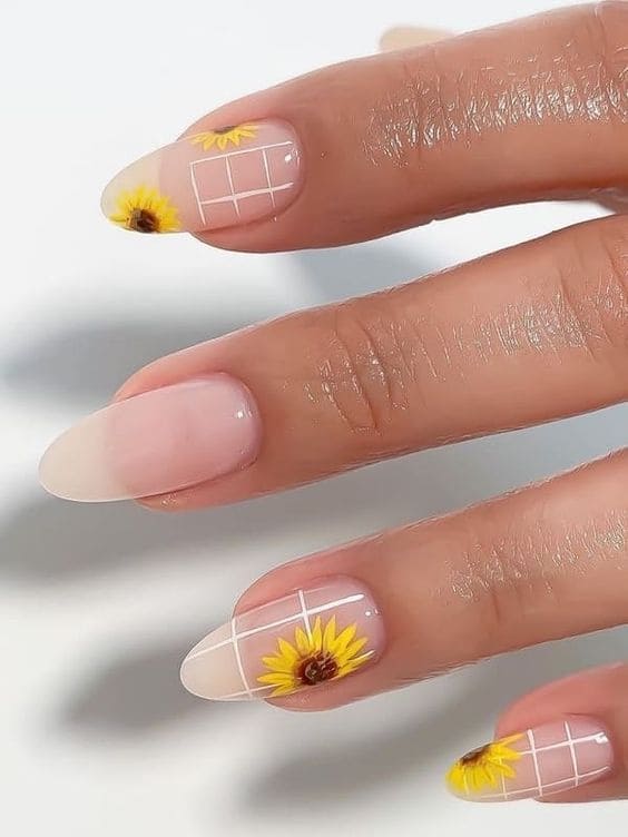 sunflower nails: simple milky white tips