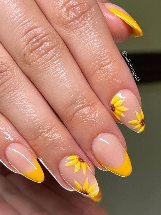 sunflower nails: yellow French tips