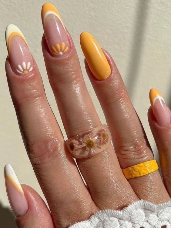 sunflower nails: two tone yellow French tips