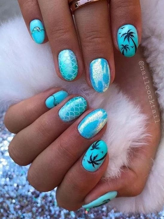 tropical nail design: mermaid 