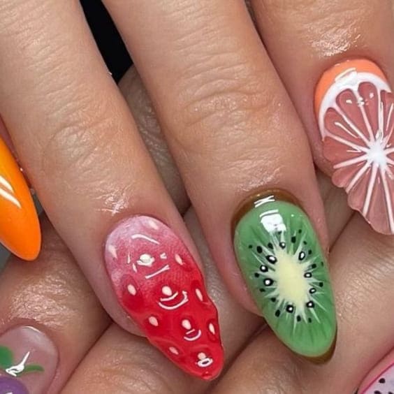 tropical nail design: 3d summer fruits 