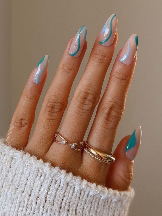 turquoise nails: two tone swirls 