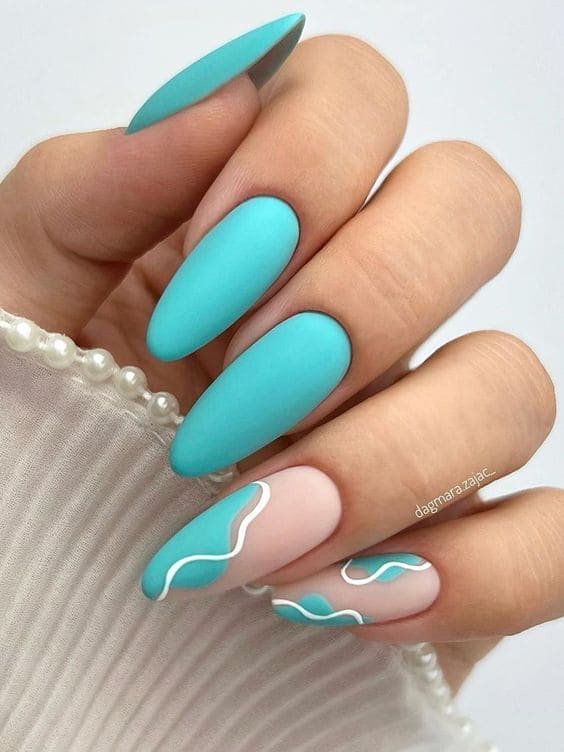 turquoise nails: matte negative space 