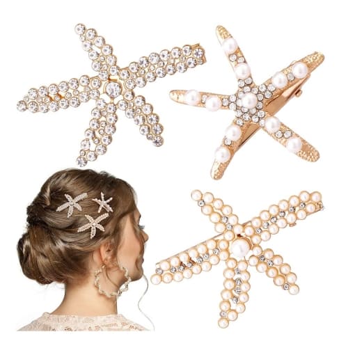 rhinestone starfish hair clips