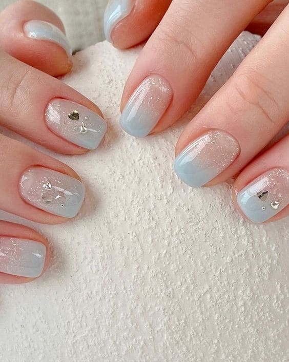 blue ombre nails: shimmery base 
