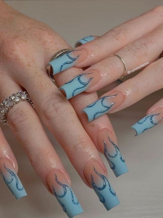 blue ombre nails: flame tips 
