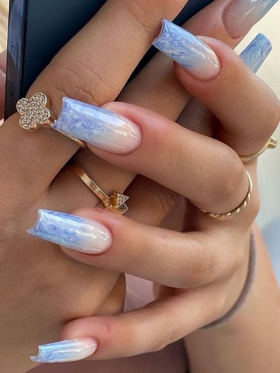 blue ombre nails: marble tips