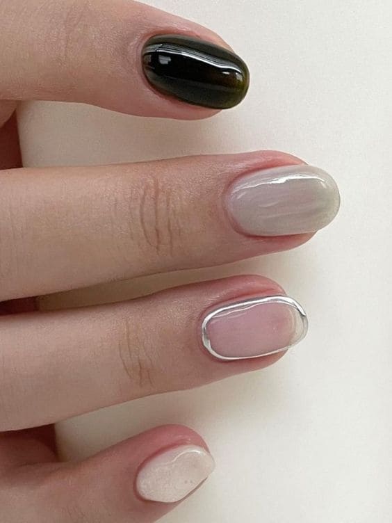 winter nail color: black, gray, and white