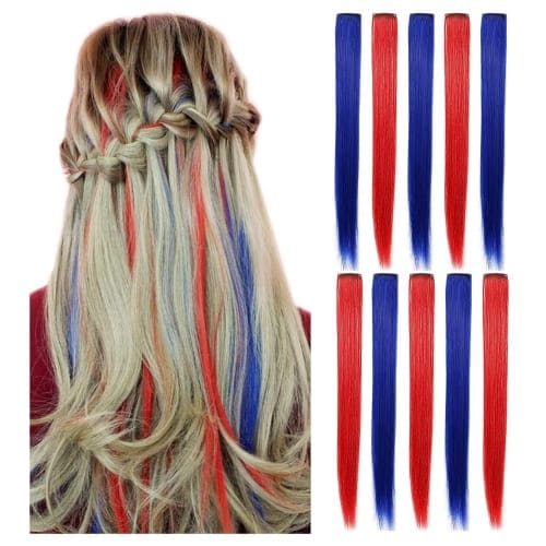 red blue hair extension clips