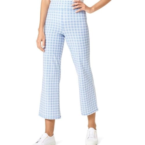 blue gingham pattern pants