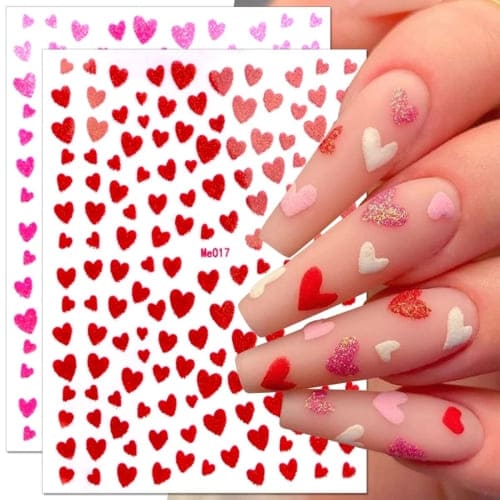 pink red heart nail art stickers
